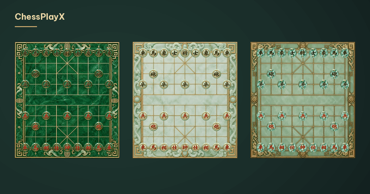 Trois plateaux de jade allant du vert profond au vert pâle, avec des pièces et des cadres décoratifs différents.